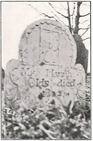 Old photograph of footstone of Hannah Olds in the Ould Burying Ground